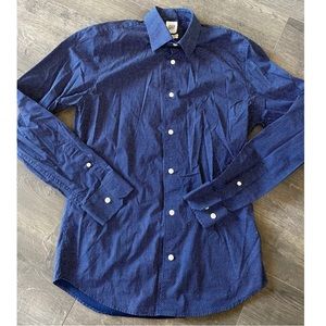 Gap Mens Blue with White Dots Slim Fit Stretch Long Sleeve Shirt | Size XS
